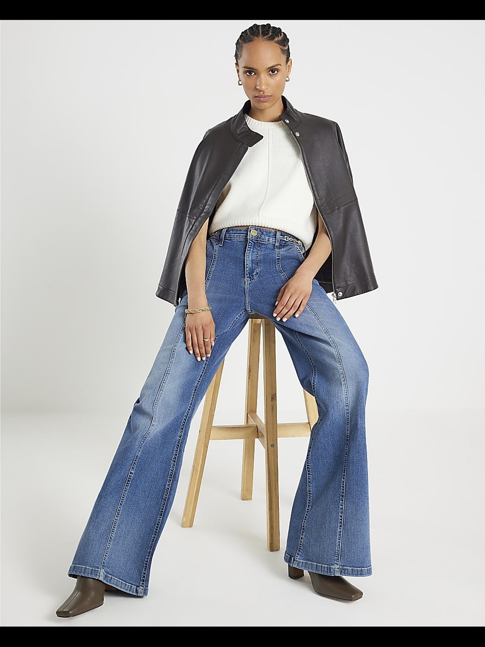 River Island Blue High Waisted Wide Leg Snaffle Jeans 2 UK6